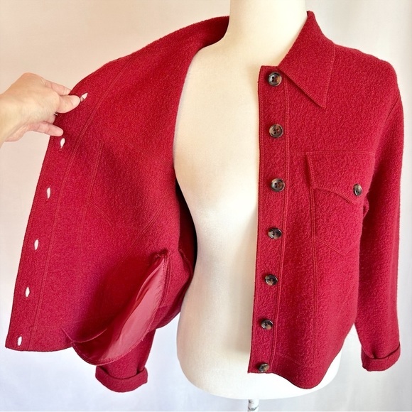 Jones New York Country Deep Red 100% Wool Button Carigan Sweater Jacket Medium - Picture 7 of 13